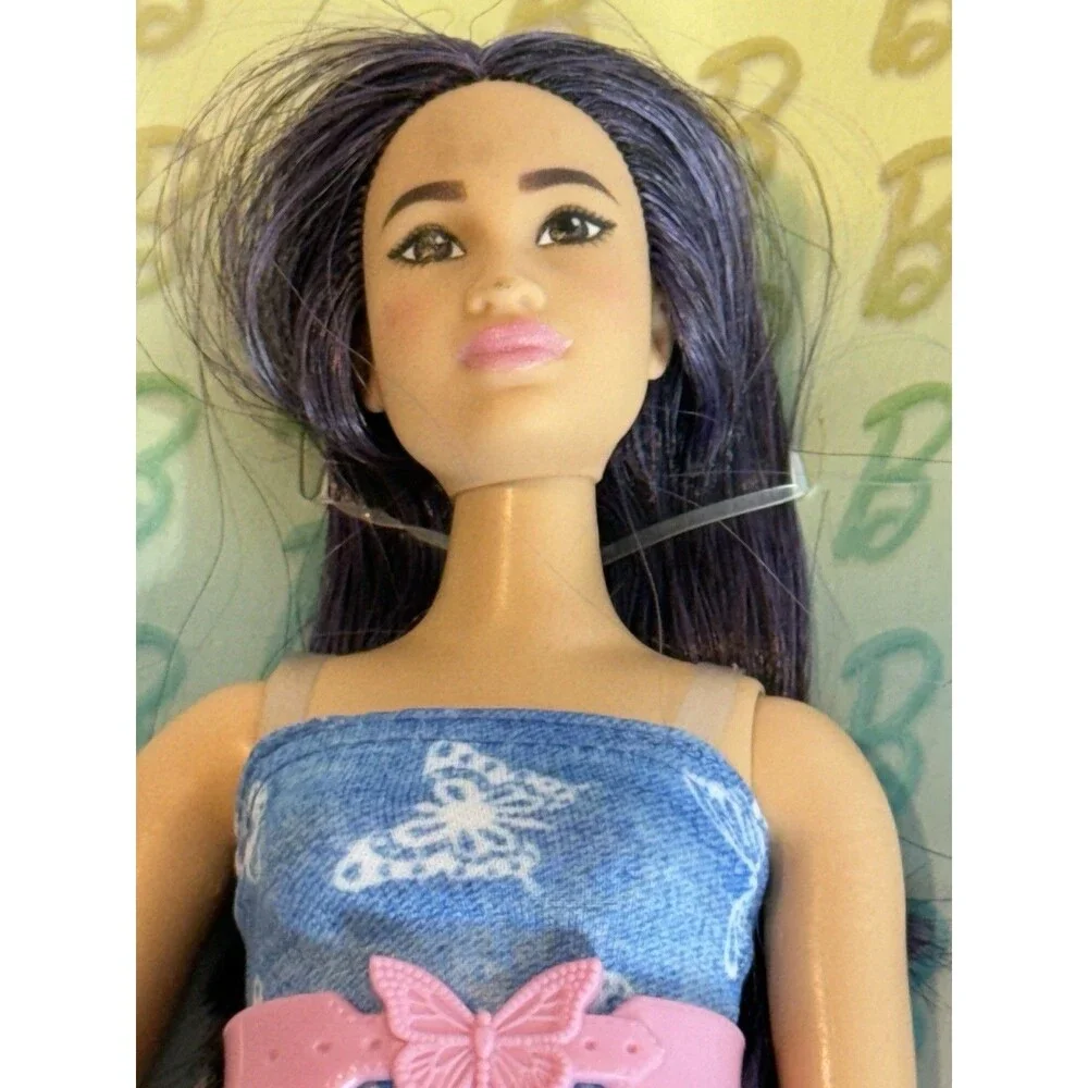 2024 Barbie‎ Fashionistas Doll #231 with Purple Hair, Wearing Strapless Denim